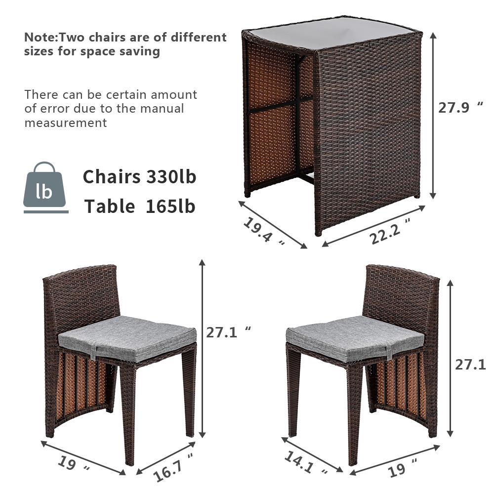 Zimtown 3 PCS Cushioned Ita gbangba Rattan Patio Ṣeto