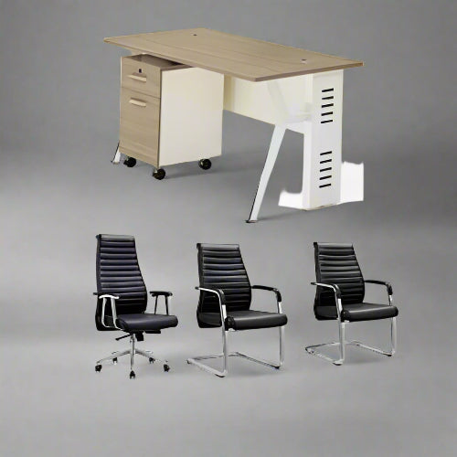 1.2 Metre Office Table and Black Swivel Chair with 2 Visitor Chairs @HOG - Home Office Garden Online Marketplace