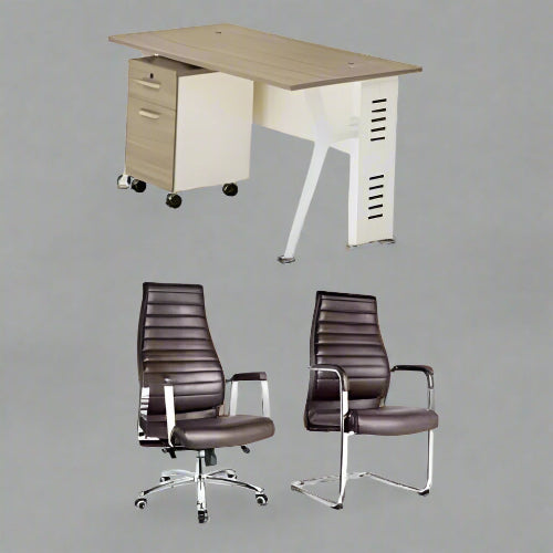 1.2 Metre Office Table and Brown Swivel Chair with 1 Visitor Chairs @HOG - Home Office Garden Online Marketplace