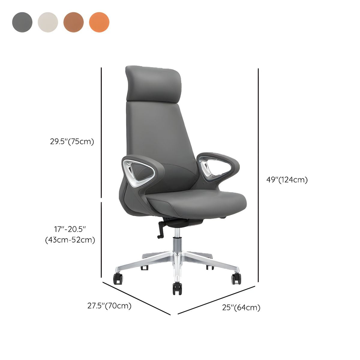 Elegant Silver Leather Task Chair