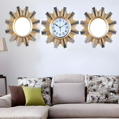 3-Piece Sunburst Wall Decor and Clock Set