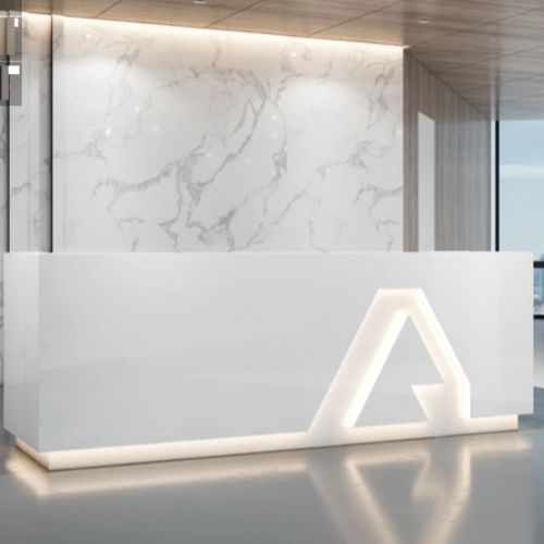 2.4 Meters Modern White Reception Desk with Led Light @HOG - Home Office Garden Online Marketplace