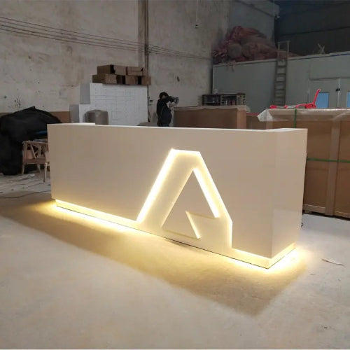 2.4 Meters Modern White Reception Desk with Led Light @HOG - Home Office Garden Online Marketplace