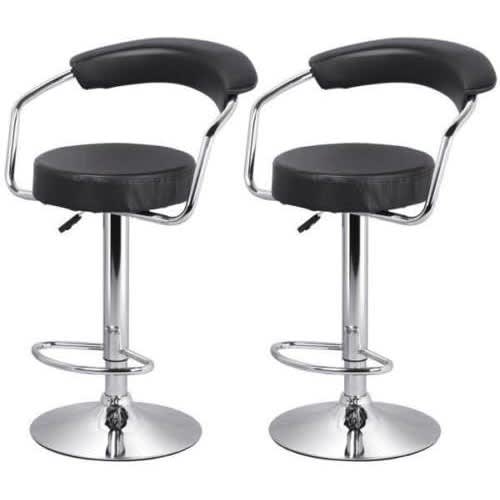 Chrome Bar Stool With Backrest set of 2- BLACK