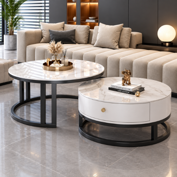 2 In 1 Real Marble With Drawer Center Table