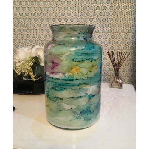 12 "Crackled Glass Vase - Azurfa Da Kore