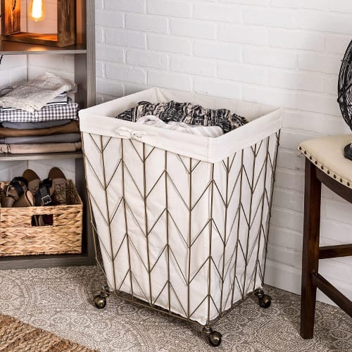 Honey-can-do Chevron Coastal Collection Decorative Rolling Hamper - Bronze