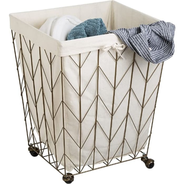 Honey-can-do Chevron Coastal Collection Decorative Rolling Hamper - Bronze