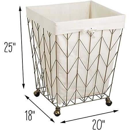 Honey-can-do Chevron Coastal Collection Decorative Rolling Hamper - Bronze