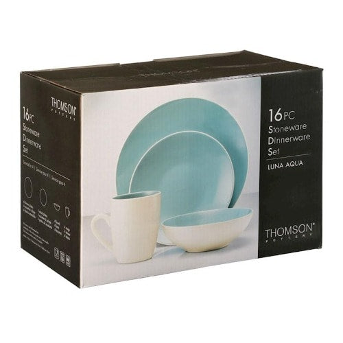 Thomson Luna Aqua Stoneware Dinnerware Set 16-piece