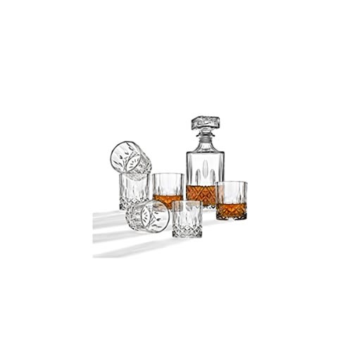 Godinger Whiskey Decanter And Glass Bar Set - Includes Decanter And 6 Cocktail Glasses