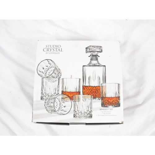 Godinger Whiskey Decanter And Glass Bar Set - Includes Decanter And 6 Cocktail Glasses