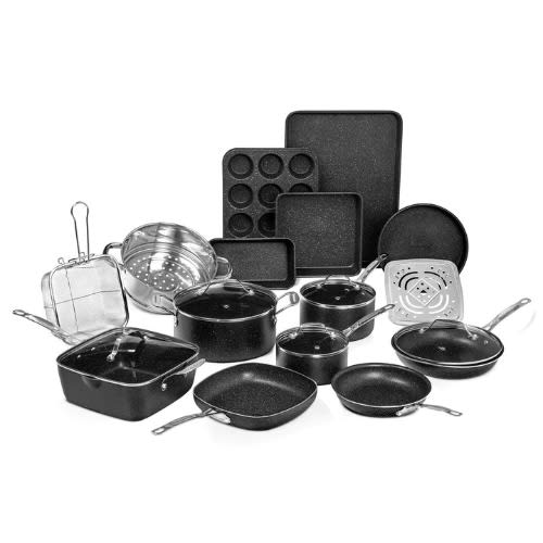 Complete Cookware Set - 20pc Granite Stone Pots And Pans Set