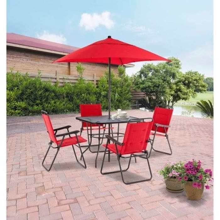 folding patio set with umbrella Mainstays Searcy Lane 6-piece Padded Folding Patio @HOG