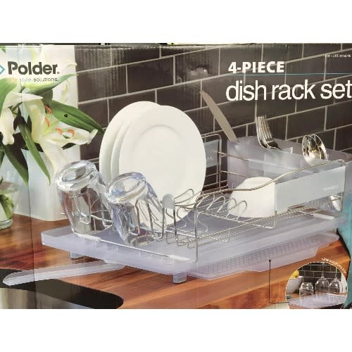 Polder - 4 Piece Dish Rack Set With Slide Out Drying Tray