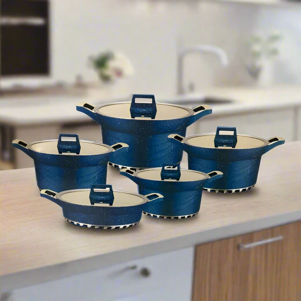 Linsan 10 Piece Die Cast Cookware Set - Blue