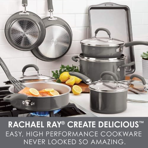 Rachael Ray Nonstick Cookware Pots And Pans Set - 13 Piece - Grey Shimmer