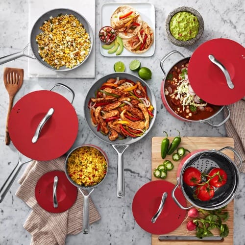 Member's Mark Modern Ceramic Cookware Set - 11-piece - Red