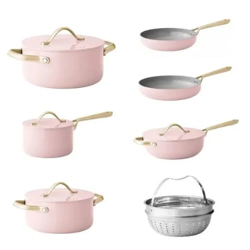 Member's Mark Modern Ceramic Cookware Set - 11-piece - Pink