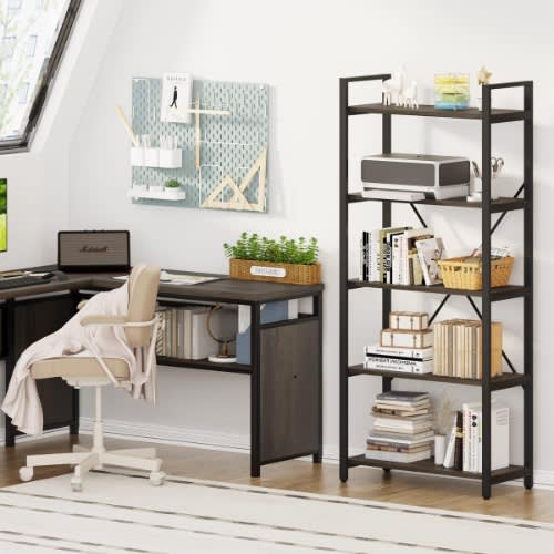 Tribesigns Wide 5-shelf Bookshelf - Industrial Etagere Bookcase Display Shelf Unit. Home Office Garden | HOG-HomeOfficeGarden | online marketplace