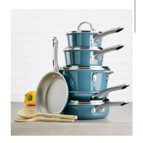 Ayesha Curry Home Collection - 12 Piece Aluminium Nonstick Cookware Set - Twilight Teal. Home Office Garden | HOG-HomeOfficeGarden | online marketplace