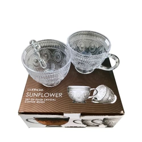 Godinger Sunflower Crystal Coffee Mugs - Set Of 4 - 13.5oz - 399ml