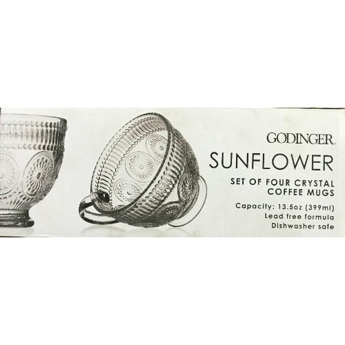 Godinger Sunflower Crystal Coffee Mugs - Set Of 4 - 13.5oz - 399ml