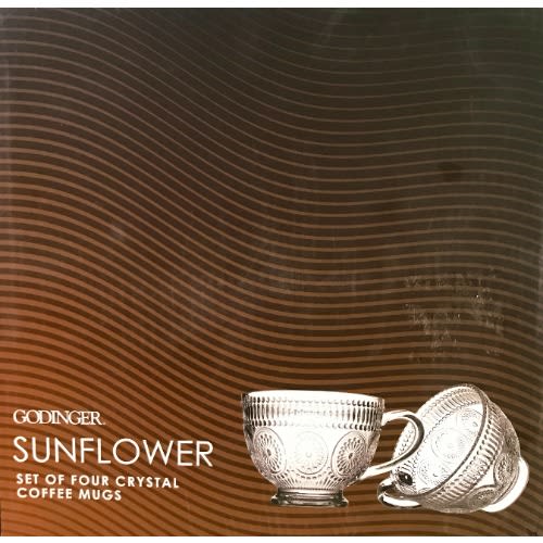 Godinger Sunflower Crystal Coffee Mugs - Set Of 4 - 13.5oz - 399ml