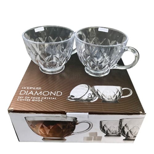 Godinger Diamond Patterned Set Of 4 Crystal Coffee Mugs - 13.5oz - 399ml