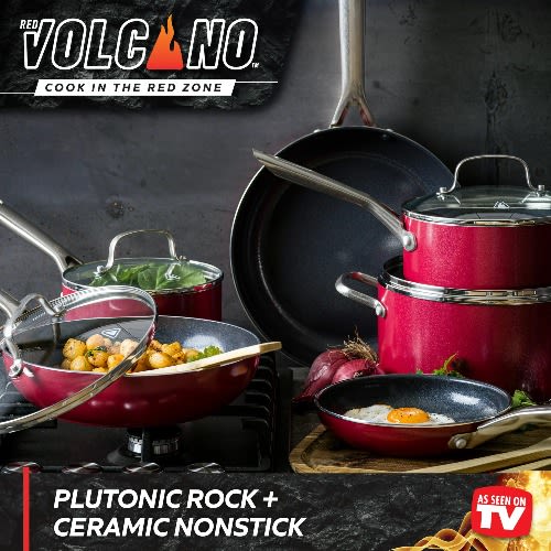 Red Volcano Ceramic Nonstick Cookware Set - 12 Piece. Home Office Garden | HOG-HomeOfficeGarden | online marketplace