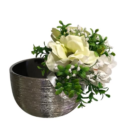 Silver Textured Ceramic Flower Vase - Round Brushed Indoor Planters - 3inch. Home Office Garden | HOG-HomeOfficeGarden | online marketplace