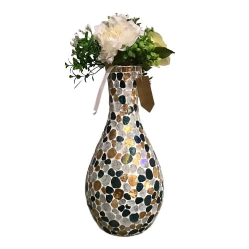 Home Decorative Mosaic Crackled Glass Flower Vase - 11.5". Home Office Garden | HOG-HomeOfficeGarden | online marketplace