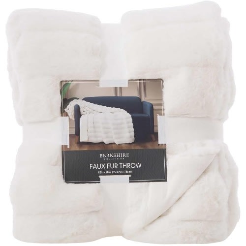 Berkshire Collection Faux Fur Plush Throw Blanket - 60"x70" - White. Home Office Garden | HOG-HomeOfficeGarden | online marketplace