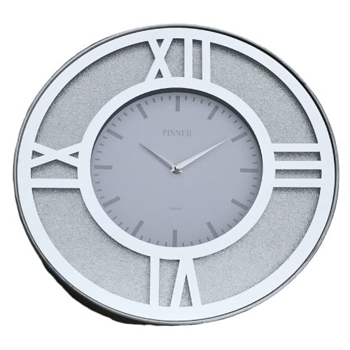 Pinner 18 Inches Round Crystal Wall Clock For Home Decor - Silver Mirrored Wall Clock. Home Office Garden | HOG-HomeOfficeGarden | online marketplace