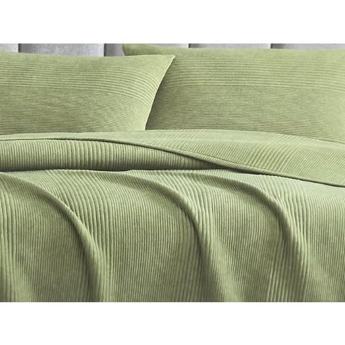 Brooklyn Loom 3 Pcs Coverlet Set - Green - Ribbed Comforter Blanket - Queen Size. Home Office Garden | HOG-HomeOfficeGarden | online marketplace