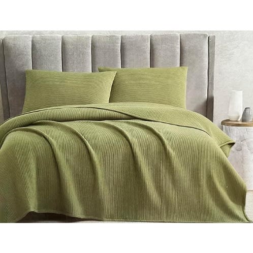 Brooklyn Loom 3 Pcs Coverlet Set - Green - Ribbed Comforter Blanket - Queen Size. Home Office Garden | HOG-HomeOfficeGarden | online marketplace