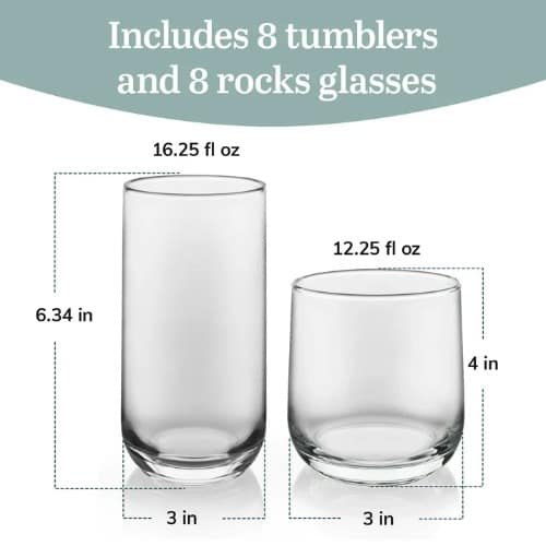 Libbey Ascent Tumbler And Rocks Glass Set - 16 Pieces