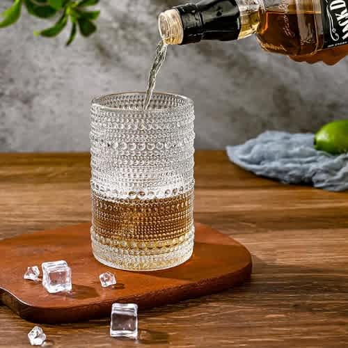 Jupiter Clear Ice Vintage Drinking Glasses Set Of 6 - 13oz