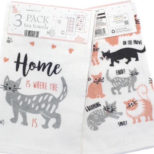 3 Pack Velour Tea Towels – Cats @HOG - Home Office Garden Online Marketplace