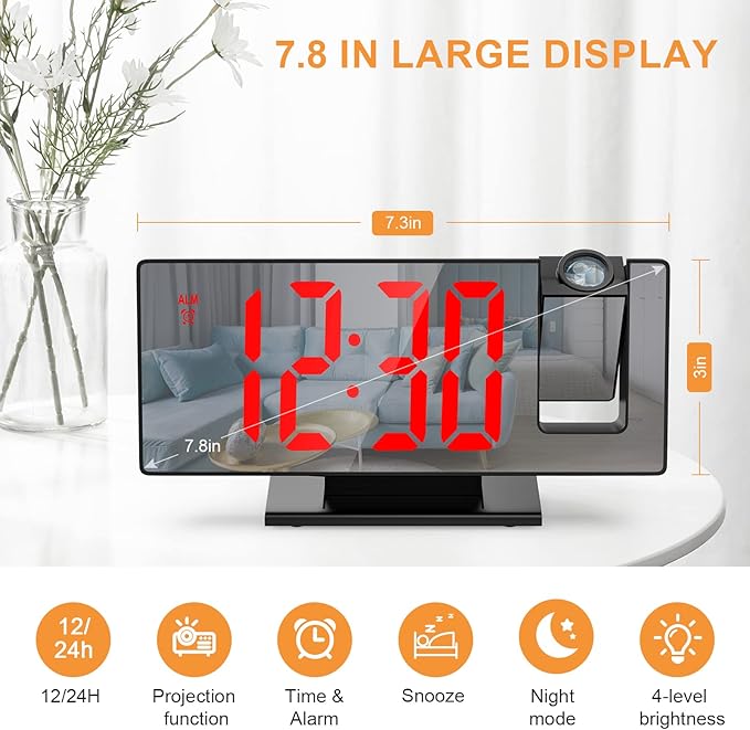 LED Digital Alarm Clock Projection