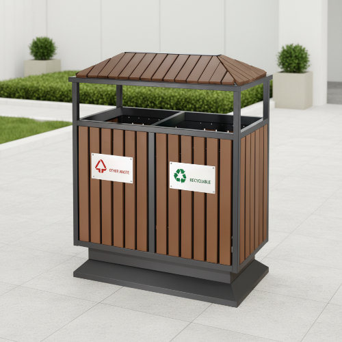 Anti-Rust Outdoor Dual-Compartment Waste Bin