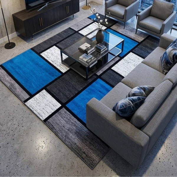 Blue, Grey And White Contemporary Geometric Area Rug @HOG - Home, Office, Garden, Online Marketplace