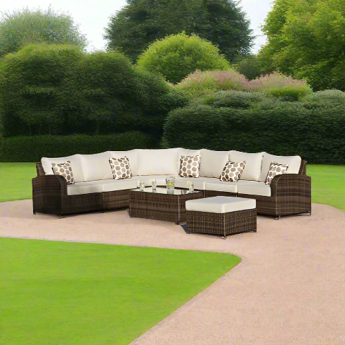 Brown Rattan Corner Sofa Round 8 Piece Modular Set. @HOG - Home Office Garden Online Marketplace