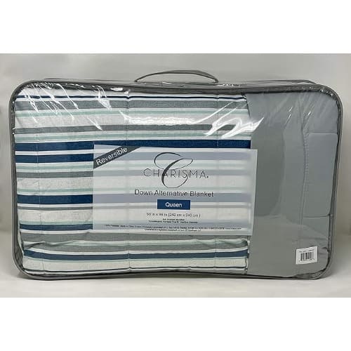 Charisma Reversible Down Alternative Blanket 'strip Blue' - 98" X 96". Home Office Garden | HOG-HomeOfficeGarden | online marketplace