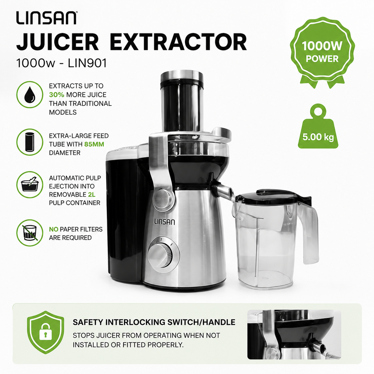 Linsan Juicer Extractor - 1000w - LIN901