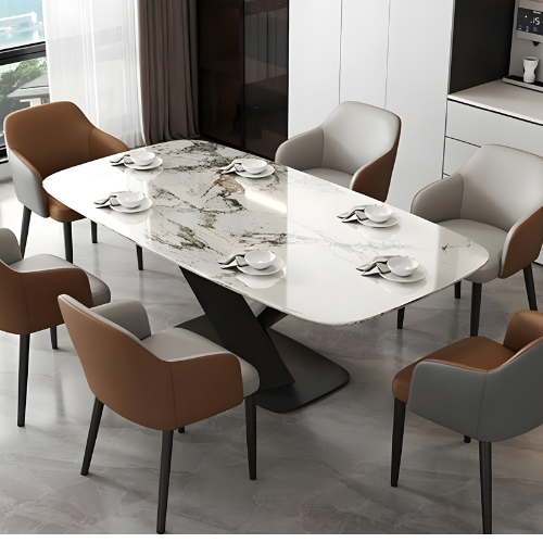 Contemporary Marble Dining Table & Mixed-Tone Upholstered Chair Set @HOG - Home, Office, Garden, Online Marketplace