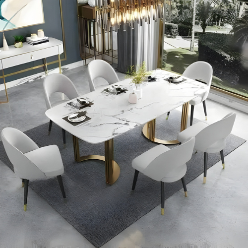 Contemporary Marble Dining Table & Upholstered Chair Set  @HOG - Home, Office, Garden, Online Marketplace
