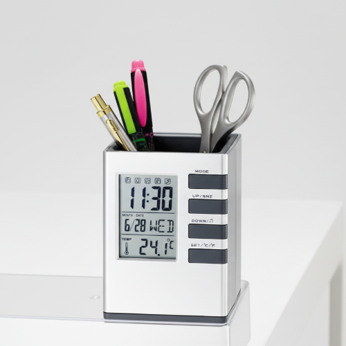 Cube Desk Pen Holder with Displaying Digital Clock @HOG - Home, Office, Garden, Online Marketplace
