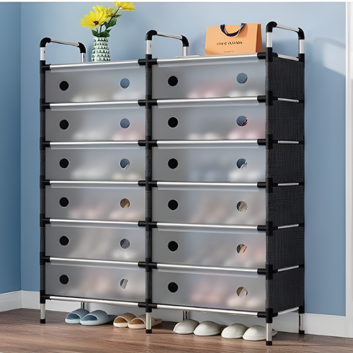 Double-Layer 7-Tier Multifunctional Shoe Rack with Cover