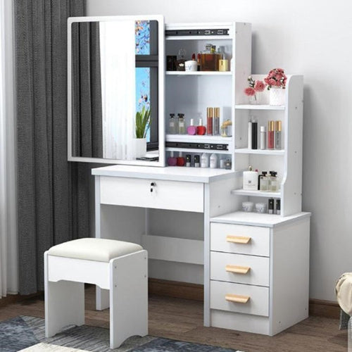 Elegant White Vanity Table with Mirror and Stool @HOG - Home Office Garden Online Marketplace